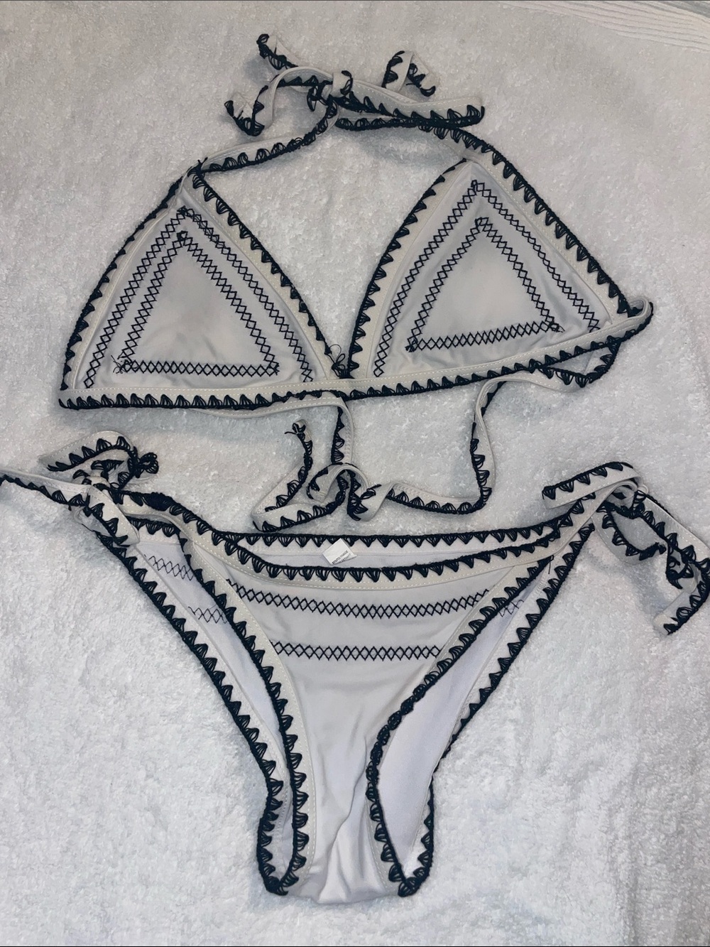 White Bikini with Black Crochet Trim